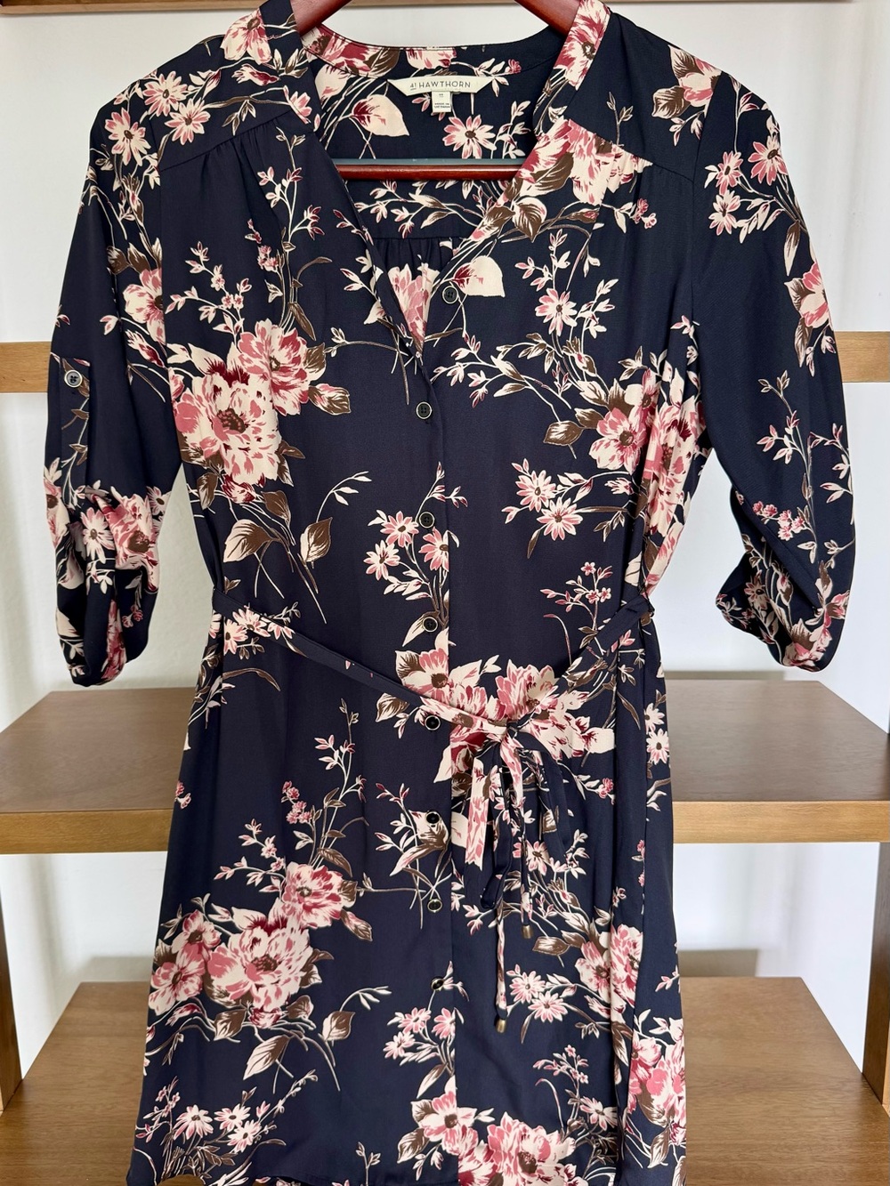 41 Hawthorn Navy Floral Shirt Dress with Pink Blooms